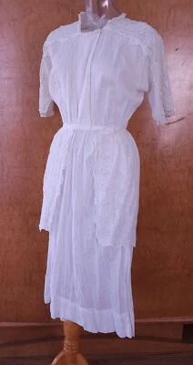 Antiguo vestido de césped bordado de algodón y encaje EDWARDIANO para dama Foto 1 de 4