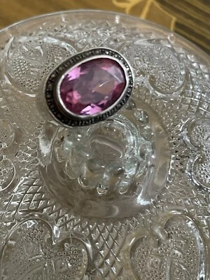 Anello In Argento Inizio 900  Con Pietra In Quarzo Rosa e Quarzo Fume’ In Corona - Immagine 1 di 4