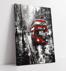 B&W GEMÄLDE VON ROTEM LONDON BUS 2 - TIEF GERAHMTE LEINWANDKUNST BILD DRUCK - Bild 1 von 2