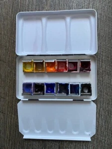 12er Aquarell-Farbkasten in Metallbox, Schmincke, mit 1/2 Horadem Näpfchen - Bild 1 von 4