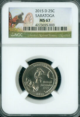 2015 D SARATOGA FLAG QUARTER NGC MS67 PQ 2ND FINEST REGISTRY  * - Image 1 of 2