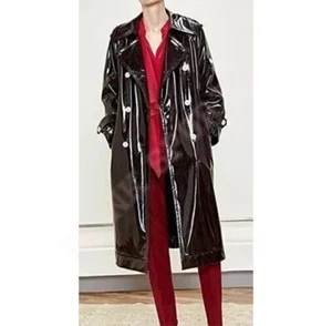 Women Trench Vinyl Shiny Gothic Coat PVC Emo Top quality Faux Leather Black Coat - Picture 1 of 4