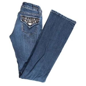 L.A. Pantalones de mezclilla azul adornado Idol USA para mujer con bolsillos de estrás talla 0 - Imagen 1 de 5
