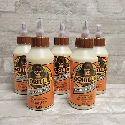 Gorilla Wood Glue Ultra Strong Adhesive Dries Natural Color 8oz Bottle, 5-Pack • 20$