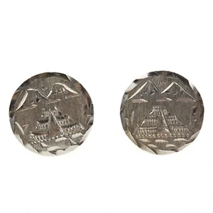 Studio Artisan Alpaca Mexico Etched Chapultepec Aztec Castle Sterling Cufflinks - Picture 1 of 7