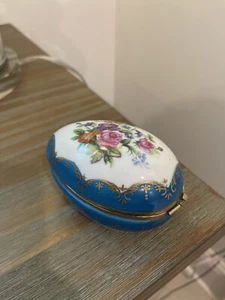 Trinket Box Norleans Porcelain Hinged Blue Floral Easter  Egg - Vintage Japan - Picture 1 of 9