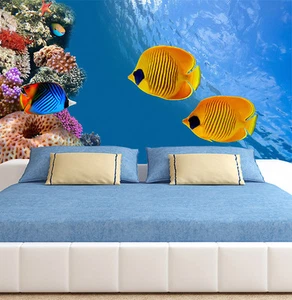 3D Blue Ocean Fish 9443 Wallpaper Mural Paper Wall Print Wallpaper Murals UK - Picture 1 of 6