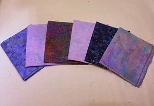 Batik Fat Quarters in lavender, deep blue, green, and purple - Picture 1 of 1