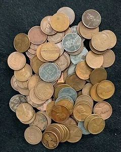  2 Rollen (100) Weizenrücken Cent 1c garantierte Mischung aus Teens, 20er, 30er, 40er & 50er - Bild 1 von 1