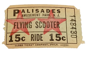 Vtg Palisades Amusement Park NJ  Flying Scooter 15 Cent Ticket 1950-60's Unused - Picture 1 of 3