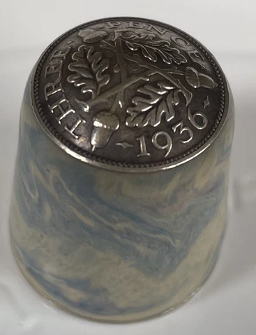 Vintage Silver Coin Top Thimble 3d Piece 1936 Cover