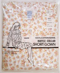 WOMENS VINTAGE NIGHTGOWN SEARS FLANNEL RUFFLE COLLAR SHORT GOWN Sz LARGE NEW NOS - Picture 1 of 3