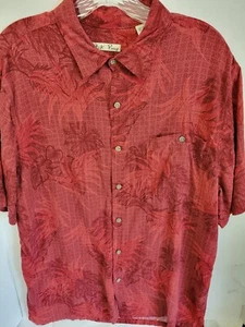 Batik Bay Men's L Deep Red Rayon Tropical Leaf Short Sleeve - Picture 1 of 4