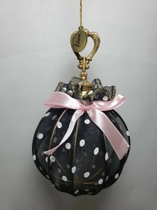 KATHERINE'S COLLECTION Black & White Polka Dot & Pink Bow on Gold Metal Ornament - Picture 1 of 9