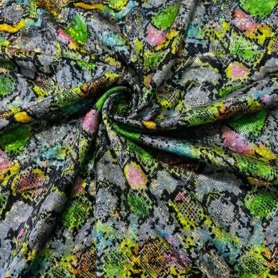 Animal Print: Snake Colorful Spandex Stretch Fabric Sold By The Yard 60” Wide - Image 1 of 4