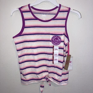 Girls Justice Striped Tank Top Size Medium 10 Knot Tie In Front Kids Shirts - Picture 1 of 3
