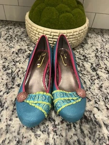 POETIC LICENCE Blue Yellow M Fabric Wedge Heels EU-39 - Picture 1 of 5