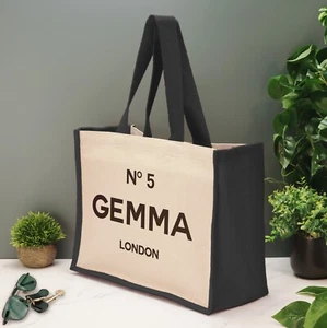 Personalised Tote Bag Custom Large Jute Shopping Bag With French Perfume Design - Picture 1 of 29