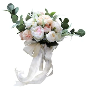 Wedding Bouquet Rose Peony Eucalyptus for Bridal Bridesmaid Artificial Flower - Picture 1 of 2