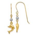 Gift for Mothers Day 14K Two-tone Gold d Puffed Dolphin Shepherd Earrings 1.07g