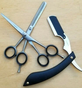 6 Inch Salon Hair Cutting Scissors Thinning Razor Set Kit Barber Professional SS - Picture 1 of 5
