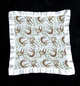 Lulujo Modern Sloth Muslin Baby Blanket Satin Trim Security Lovey 16x17" - Picture 1 of 2