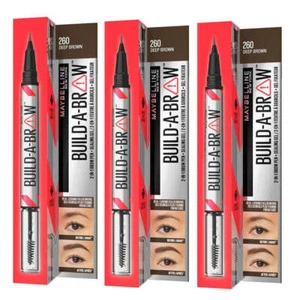 3x Maybelline Build A Brow 2 in 1 Pen Sealing Gel Eyebrow 260 Deep Brown - Picture 1 of 7