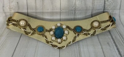 Vintage Nina Arjani Leatherock Belt Leather Adjustable Gold Statement 90’s - Image 1 of 4