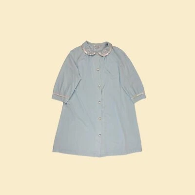 1970s Aristocraft night gown, vintage size M 70s blue & white floral nylon robe - Изображение 1 из 4