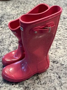 Girls Hunter Original GlitteBright Pink Tall Rubber Rain Boots Waterproof Size 2 - Picture 1 of 6