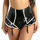 Womens Leather Panties Wet Look Booty Shorts Pleated Mini Skirts Shiny Hot Pants