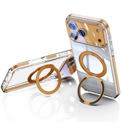 For iPhone 17 16 Pro Max 15 14 13 12 Magnetic Rotating Holder Clear Case Cover - Image 1 of 4