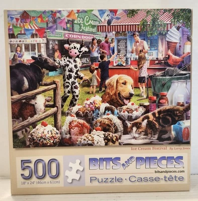 Ice Cream Festival 500 Piece Puzzle Golden retriever Dog Cow Flowers - Image 1 of 4