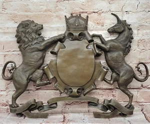 Royal Family Crest Coat of Arms Lion Unicorn Crown Shield Bronze Wall Plaque Art - Picture 1 of 10