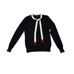 Charter Club Cashmere Sweater XS Black Ivory Bow Trim Red Cuff Luxury Soft Knit - Picture 1 of 6
