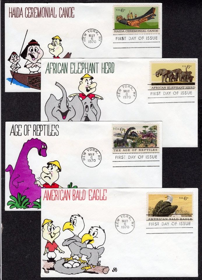 1970 NYC Museum of Natural History FOUR Different Ellis Animated H/P FDC QP258 - Image 1 of 1