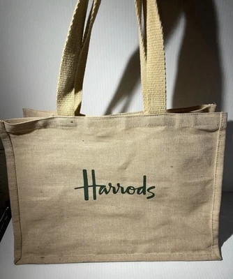 Harrods London 黄麻帆布生态单肩包托特包 17x12x8 — 第 1/4 张图片