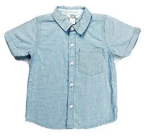 Tag Button Shirt Boys 24M Blue Gingham Check Plaid Dress Button Up Top Formal - Picture 1 of 10