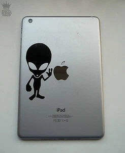 1 x Alien Decal - Vinyl Sticker for iPad Mini UFO Space Funny Air Pro Mac Peace - Picture 1 of 3