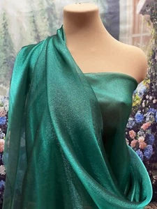 IRIDESCENT CRYSTAL ORGANZA FABRIC TEAL GREEN SHEER BY THE YARD .PAGEANT..GOWNS. - Picture 1 of 3
