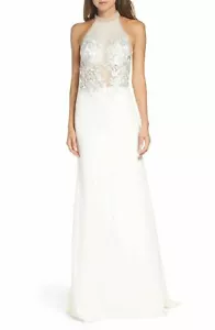 TADASHI SHOJI Vestido de Novia Marfil Blanco Dianna Halter Floral Encaje Bordado 8 M - Imagen 1 de 12