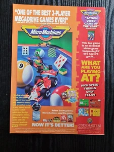 "PÓSTER ANUNCIO DE JUEGO MICRO MÁQUINAS AÑOS 90 SEGA MEGADRIVE JUEGO ARTE 8.7X11.7" - Imagen 1 de 1