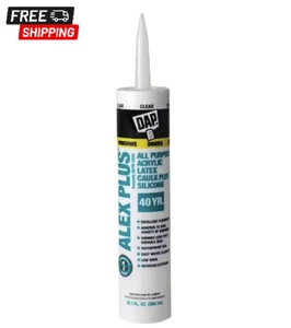 DAP ALEX PLUS 10.1 oz. Clear Acrylic Latex Caulk Plus Silicone, Long lasting NEW - Picture 1 of 12