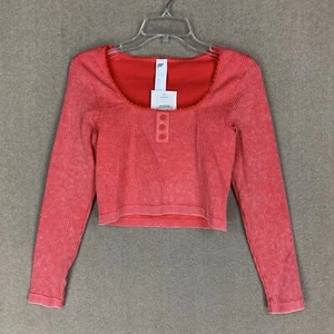 Babydoll Fabletics Top Talla Pequeña Rojo Henley Crop Manga Larga Acanalado Estilo Y2K - Imagen 1 de 9