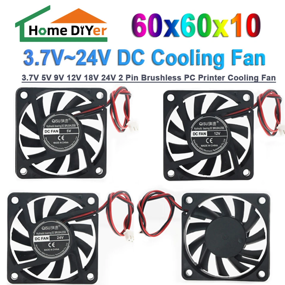 Lüfter Kühler 3,7V~24V DC Gehäuselüfter Axiallüfter, 60x60x10 mm, Fan Ventilator - Bild 1 von 4