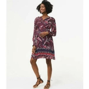 Loft Purple Paisley Long Sleeve Chiffon Maternity Dress w/ Lining sz XSM - Picture 1 of 6