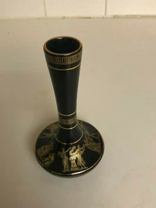 Vase Greek Spyropolous Vintage 6" Tall Lovely Hand Painted Black & 24K Gold  - Picture 1 of 4