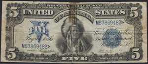 Fr.278 1899 Chief $5 Silver Certificate Tape and Annotation - Picture 1 of 2