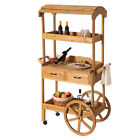 Large Wooden Display Rolling Table With Drawers And Wheels 3 Tier With Shelves