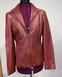 Cole Haan Lambskin Leather Scuba Moto Jacket Wing Rust Red Women's Size 8 Soft - Picture 1 of 24